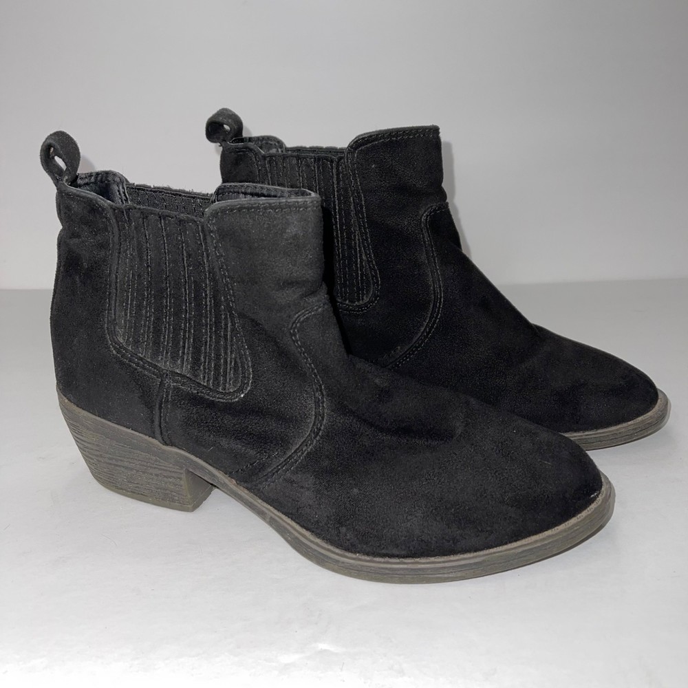 Arizona Jean Co Black Suede Slip-on Ankle Chunky Heel Boot Size 7